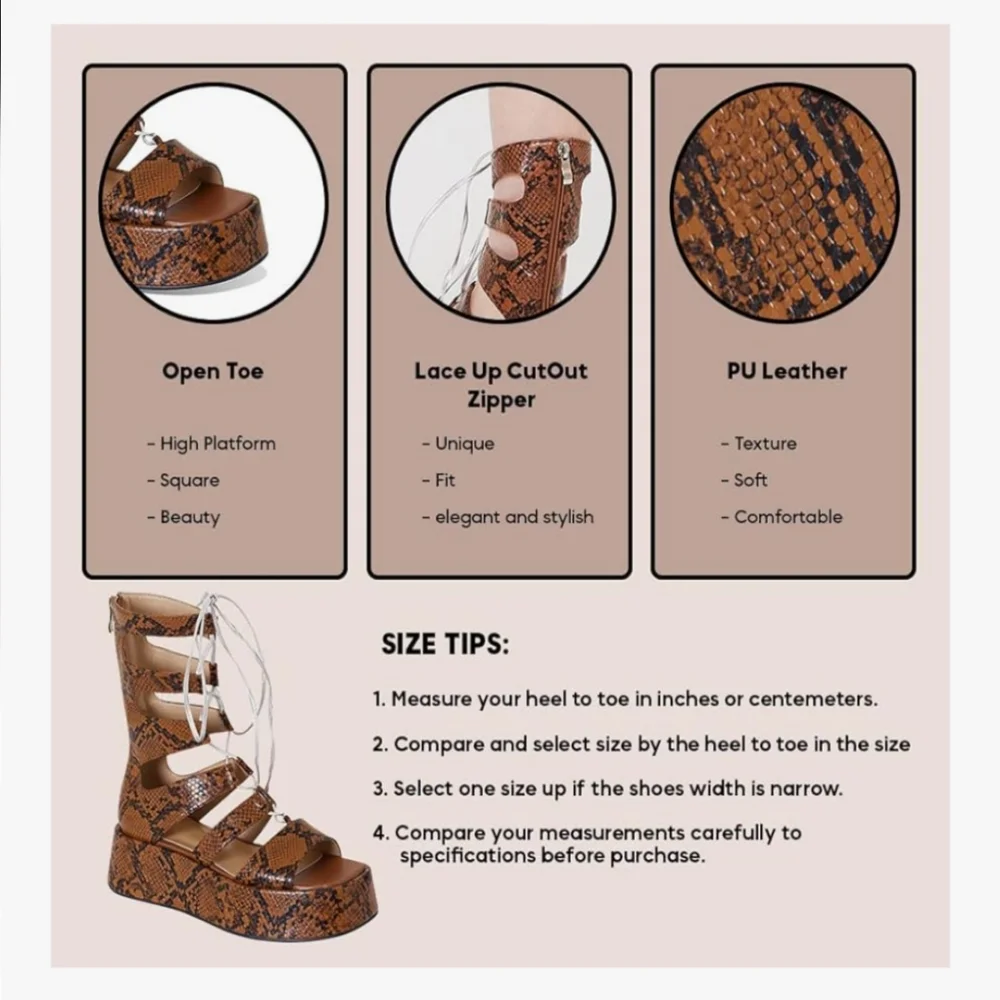 Brown Snakeskin Gladiator Platform Sandals